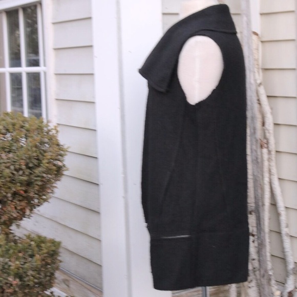 For Cynthis Black Boiled Wool Blend Wide Collar Zipper Bottom Long Open Vest S/M - Picture 4 of 7